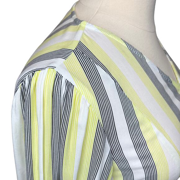 Lane Bryant Womens Striped Puff Sleeve Button-Front Peplum Top Size 14 - Picture 6 of 13